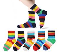 Marchare Chaussettes en coton sans couture Girls Crew pour enfants Chaussettes décontractées Chaussettes d'école Rayures arc-en-ciel 5 Pack