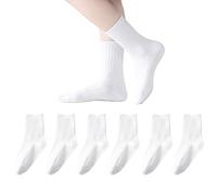 Marchare Lot de 6 paires de chaussettes en coton sans couture pour filles - Blanc, noir, gris, bleu marine, Blanc côtelé - 6 paires, 11-14 ans