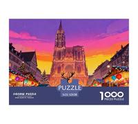 Marché de Noël de Strasbourg Puzzle en Bois Imperméable DIY Puzzles De 1000 Pièces pour Adultes Défi Et Casse-tête De Décoration pour La Maison