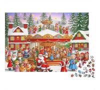 Marché de Noël Puzzle 1000 Pièces Papier pour Adultes Scène de Manège Jeu de Puzzle 1000 Pièces Cadeau Décoration 52x38cm/1000pcs