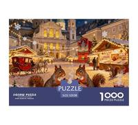 Marché de Noël sur la Place Mozart de Salzbourg Puzzle en Bois Imperméable Puzzles De 1000 Pièces pour Adultes Défi Et Casse-tête De Décoration pour La Maison