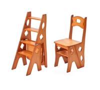 Marche Pied Pliable Bois, Chaise de Bibliothèque, Tabouret en Bois avec Loquets de Sécurité, Chaise Échelle Pliante à 4 Niveaux for Adulte, Cuisine, Bibliothèque, Salle de Classe, Bureau