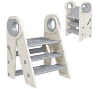 AIYAPLAY Marche Pied pour Enfant 3 marches, marchepied de Cuisine pour Enfant, Pliable, Hauteur Ajustable, avec poignées, Surface antidérapante, pour Salle de Bain, Cuisine, Gris