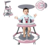 Marche pour bébé en PVC, avec parasol et paillasson, hauteur et vitesse réglables, aide à la marche pour bébés garçons et filles à partir de 6, 9, 18 mois, jusqu'à 15 kg, rose