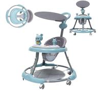 Marche pour bébé en PVC, avec parasol et paillasson, hauteur et vitesse réglables, aide à la marche pour bébés garçons et filles à partir de 6, 9, 18 mois, jusqu'à 15 kg, bleu