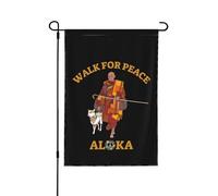 Marche pour la paix des moines avec le chien Aloka - Bannière double face 30 x 45 cm (12 x 18 pouces) - Pannea