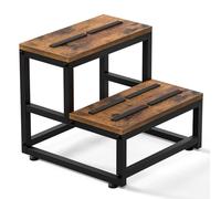 Marchepied 2 Marches pour Adultes et Enfants - Escabeau Solide en Bois Naturel et Cadre Fer - Supporte 500LB (227kg) Idéal pour Salle de Bain, Toilettes, Chambre de Bébé, Caravane et Camping-Car
