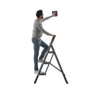 Marchepied à 3 marches pliable avec poignée pour la maison, le camping-car et l'extérieur, tabourets de cuisine pliables de 150 kg avec pédales antidérapantes (noir)