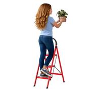 Marchepied à 3 marches pliable avec poignée pour la maison, le camping-car et l'extérieur, tabourets de cuisine pliables de 150 kg avec pédales antidérapantes (rouge)
