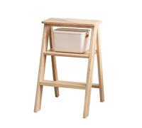 Marchepied à trois marches en bois - Échelle double usage pour la maison et le bureau, design compact et robuste