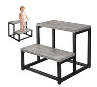 Marchepied de chevet en bois pour adultes et enfants - Robuste - 2 marches - Avec cadre en fer - Pour lit haut, cuisine, salle de bain - Peut supporter jusqu'à 226,8 kg