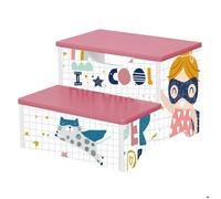 Marchepied Enfant Ginger Home Super Girl ¿ Tabouret Bois 2 Marches Pour Salle De Bain, Cuisine Ou Chambre, Rose, 33x35,5x24,7 Cm Multicolore