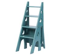 Marchepied Pliable 3 en 1, Chaise Échelle Convertible en Bois, Tabouret Multifonction Portable 4 Marches pour La Maison Et La Bibliothèque, Support pour Pot De Fleurs, Bl-Green-47x35x90CM