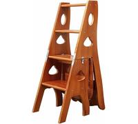Marchepied pliable 3 en 1 en bois et présentoir d'une capacité de 150,6 kg, design peu encombrant pour un usage domestique, finition élégante en noyer transparent, multifonctionnel et durable.