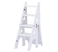 Marchepied pliable convertible 3 en 1, chaise échelle en bois portable, tabouret multifonction à 4 marches pour la maison et la bibliothèque, couleur blanche, design peu encombrant (taille : 47 x 35