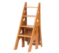 Marchepied Pliable Convertible 3 en 1, Tabouret Pliant en Bois, Chaise échelle Portable, Tabouret Multifonction, escabeau/Chaise d'escalier pour bibliothèque à Domicile, 4 marches, Support d