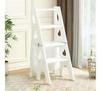 Marchepied pliable en bois - Design multifonction 3 en 1 avec dossier, marches larges, capacité de charge de 150 kg, portable pour cuisine/étagère/support de plantes