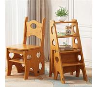 Marchepied pliable en bois, design multifonction 3 en 1, finition noyer avec dossier, marches larges, capacité de charge de 150 kg, portable pour cuisine, bibliothèque, support de plantes (teck)