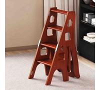 Marchepied pliable en bois massif à 3 niveaux avec étagère de rangement portable 2 en 1 avec poignée, échelle d'escalier peu encombrante pour un usage domestique