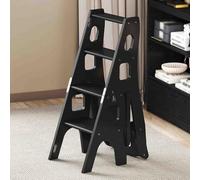 Marchepied pliable en bois massif à 3 niveaux avec étagère de rangement portable 2 en 1 avec poignée, échelle d'escalier peu encombrante pour un usage domestique