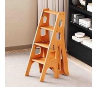 Marchepied pliable en bois massif à 3 niveaux avec étagère de rangement portable 2 en 1 avec poignée, échelle d'escalier peu encombrante pour un usage domestique