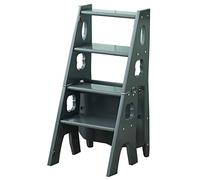Marchepied pliable multifonction en bois gris - Marchepied compact d'intérieur et chaise pour la maison, idéal pour le maquillage et économiser de l'espace (35 x 47,5 x 88 cm)