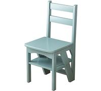 Marchepied pliable portable 2 en 1 en bois et chaise - Échelle multifonction à 4 marches pour la maison et la bibliothèque (couleur : bleu)
