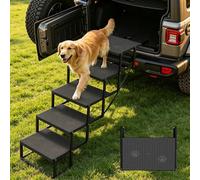 Marchepieds pliables à 5 marches pour chiens de grande taille avec surface antidérapante améliorée, alternative à la rampe pour animaux de compagnie, escalier en plastique robuste pour véhicules, SUV