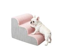 Marchepieds pour chien et chat de petite et moyenne taille - Rampe antidérapante en pente douce avec housse amovible lavable pour canapé (rose, 3 marches)