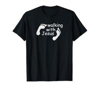 Marcher avec Jésus Empreinte Humaine drôle Foi chrétienne T-Shirt Graphique avec Valeur