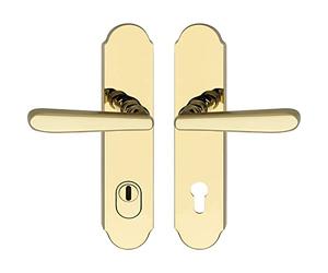 MARCHESI Alt-Wien PZ 88 Poignée de porte et plaque longue avec protection anti-traction et goupille rapide RC3, acier inoxydable couleur laiton PVD