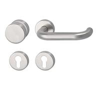 MARCHESI Poignée de porte Harmonie en forme de U + bouton fixe sur rosace ronde PZ, gauche pour porte de 40 à 45 mm d'épaisseur Önorm, acier inoxydable mat