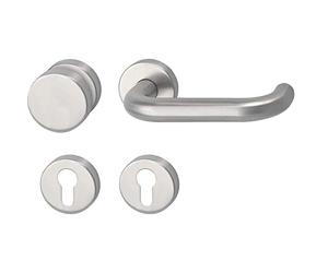 MARCHESI Poignée de porte Harmonie en forme de U + bouton fixe sur rosace ronde PZ, gauche pour porte de 40 à 45 mm d'épaisseur Önorm, acier inoxydable mat