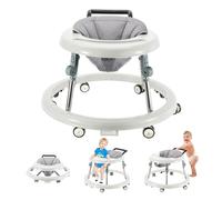 Marchette pour bébé avec roues, centre d'activité avec roues silencieuses anti-renversement, marchette pliable pour bébé réglable en hauteur sur 5 positions (Blanc)