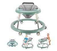 Marchette pour bébé avec roues, centre d'activité avec roues silencieuses anti-renversement, marchette pliable pour bébé réglable en hauteur sur 5 positions (Vert)