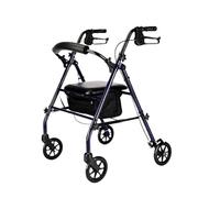 Marcheur senior Déambulateur à 4 roues avec siège, déambulateur roulant en aluminium, réglable hauteur, léger, pliable, Support de panier