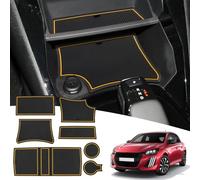 MARCHFA Anti-dérapants Tapis für 208 2008 E208 E2008 2020 2021 2022 2023 2024 2025 Anti-poussière Tapis en Caoutchouc für Porte-gobelet, Rainure de Porte, Boîte d'accoudoir (Jaune)