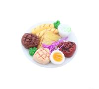 Marchfunny Article alimentaire miniature avec steak hamburger et légumes frais sur assiette pour cuisines de maison de poupée, diaramas artisanaux et ensembles de scène (steak)