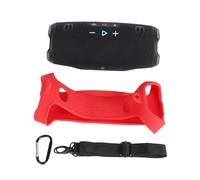 Marchfunny Coque de protection en silicone pour JBL Charge 6, avec cordon de suspension, souple, résistante aux chocs et aux rayures, avec crochet, pour voyage en plein air, noir (rouge)