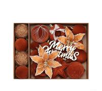Marchfunny Lot de 38 boules de Noël floquées et fleurs décoratives en plastique avec corde de suspension, adaptées pour sapin de Noël, portes (brun clair)