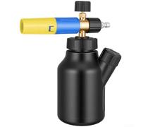 Marchfunny Pulvérisateur à mousse de 1 L avec débit haute pression, buse réglable et interface de connexion rapide pour un lavage efficace de la voiture et pour l'entretien du jardin (jaune bleu)