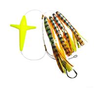 Marchfunny UV Glow - Ensemble de leurres de pêche à la traîne en forme de calmar pour pêche en eau salée, bas de ligne Crankbait de 12,7 cm avec teasers de calmars de 15,2 cm et 22,9 cm, corps lesté