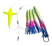 Marchfunny UV Glow - Ensemble de leurres de pêche à la traîne en forme de calmar pour pêche en eau salée, bas de ligne Crankbait de 12,7 cm avec teasers de calmars de 15,2 cm et 22,9 cm, corps lesté