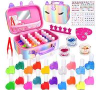 MarckersHome 30 Pièces Ensemble de Vernis à Ongles pour Enfants,Vernis à Ongles et Accessoires dans Une Valise Licorne,20 Décoller Le Vernis à Ongles,Cadeau Licorne pour Filles 4 5 6 7 8 9 10