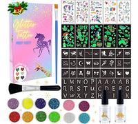 MarckersHome Kit de Tatouages Paillettes,Tatouage Temporaire pour Enfants, Avec Tatouage Sirène Licorne, Paillettes 12 Couleurs, Pochoirs Uniques, Excellent Cadeau de Fête d'Anniversaire pour Filles