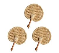 Marclix Lot de 3 éventails en paille tissée à la main - Éventail naturel - Respectueux de l'environnement - Éventail rond