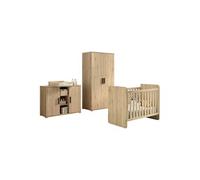 MARCO - Chambre Bébé Lit 60x120cm + Meuble à langer + Armoire 2P Aspect Chêne clair -