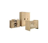 MARCO - Chambre Bébé Lit 60x120cm + Meuble à langer + Armoire 3P Aspect Chêne clair -