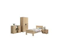 MARCO - Chambre Enfant Complète Lit 90x200cm Chevet Armoire 2P et Commode Aspect Chêne -