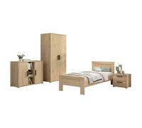 Marco - Chambre Enfant Complète Lit 90x200cm Chevet Armoire 2P et Commode Aspect Chêne